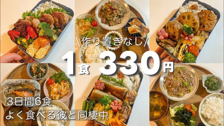 【作り置きなし】3日間6食のお弁当と晩ごはん献立（1食330円）⌇よく食べる彼と同棲二人暮らし⌇お買い物リスト付き