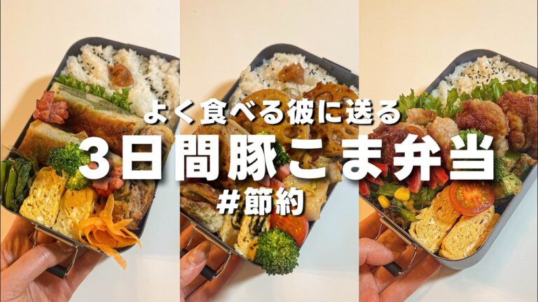 【節約】3日間豚こま弁当⌇春巻き⌇レンコン挟み焼き⌇豚こまボール⌇作り置きなし⌇よく食べる彼氏へ⌇二人暮らし🥰お買い物リストは概要欄へ