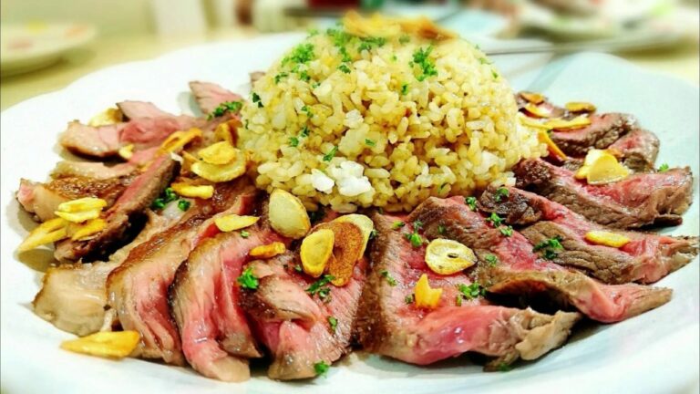 【ステーキ料理】ニンニクたっぷりガーリックライス　　ステーキの美味しい焼き方　Japanese beef steak garlic fried rice