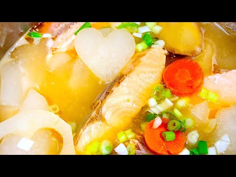 Salmon and daikon radish, nutritious miso soup 鮭と大根の味噌煮込み【ごはんに合うレシピ】 作り方は概要欄にて♡↓