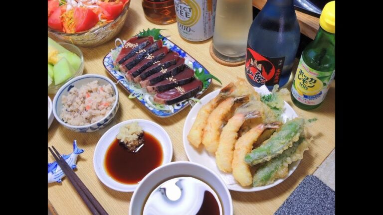 【宅飲み動画】天ぷら盛り合わせ カツオのタタキ【昨日の晩酌】