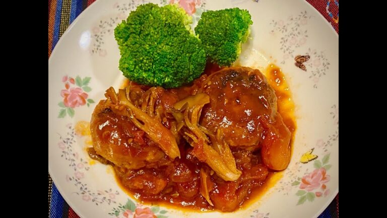 オートミール＆豆腐を使って煮込みハンバーグ　Stewed hamburger steak with oatmeal and tofu ओटमील और टोफू के हेमबर्गर स्टेक