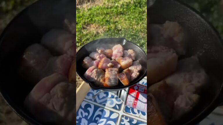 キャンプ飯×韓国料理　スキレットでサムギョプサル焼いてみた！#shorts #サムギョプサル #スキレット料理