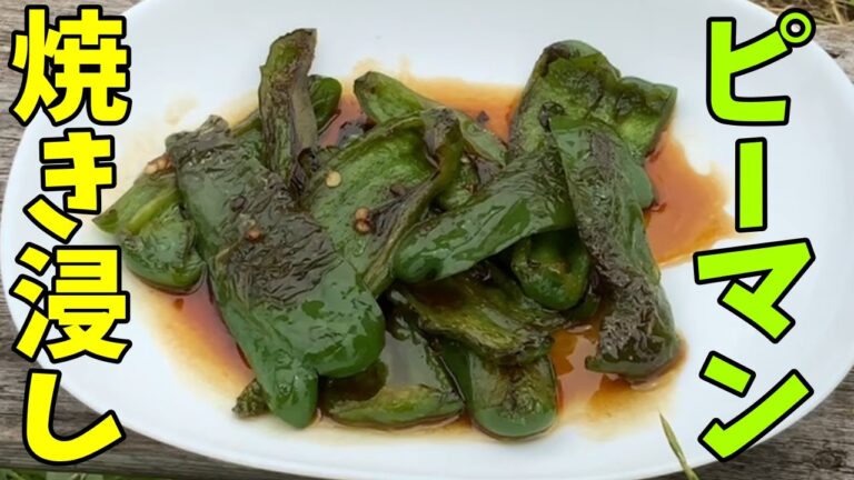 【ピーマンの焼き浸し】畑で収穫したピーマンで焼きびたしを作る！【焼きびたしの作り方】