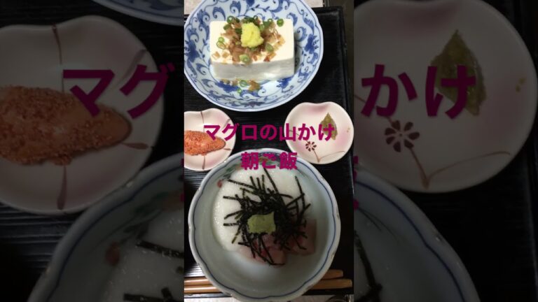 マグロの山かけ　ちょっとずつおかず　いりこの味噌汁　朝から栄養満点です💯