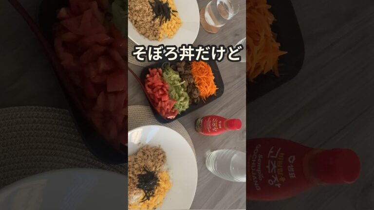 肉なし豆腐そぼろ丼に外国人彼大満足‼️即席あるものナムルも混ぜてビビンバ風の祝日ご飯【海外🇨🇭でままざめ（秋田弁:ご飯支度）🇯🇵】