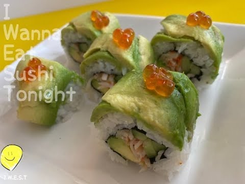 【超簡単】アボカドの寿司作ってみた。Home made Avocado roll (Caterpillar Roll)