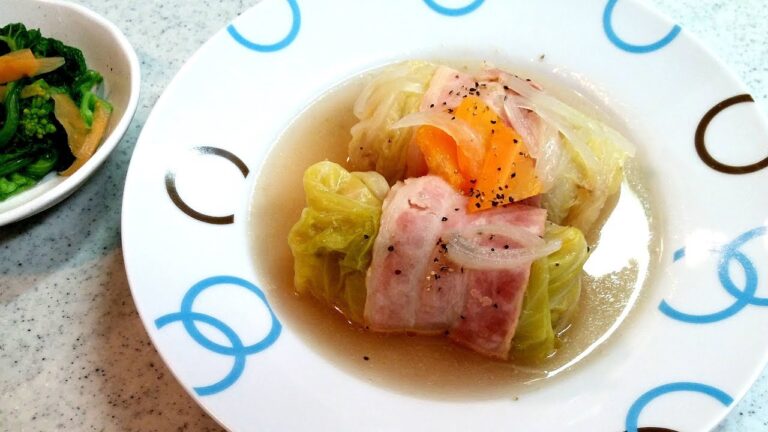 ロールキャベツとロール白菜が仲良く並んで…菜の花の辛子和えも一緒に！【簡単家庭料理】