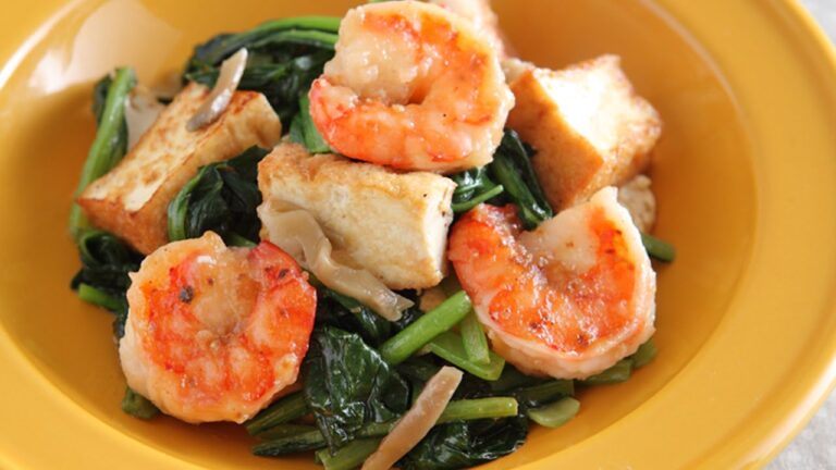 えびと小松菜のピリ辛炒め