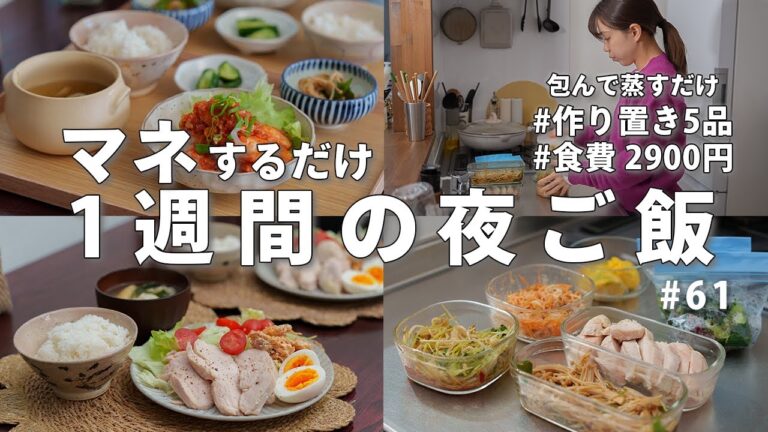 【1週間献立】2900円で作る節約晩ご飯｜まとめて5品作り置き！ラクしたい日の夜ご飯おかず #61