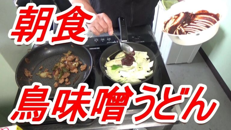 朝食！鳥味噌うどん　Chicken noodle (Japanese Udon) in Breakfast