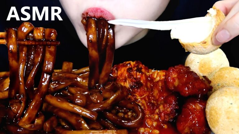 BLACK BEAN TTEOKBOKKI ASMR  | SEASONED SPICY CHICKEN SPICY ENOKI MUSHROOM CHEESE BALL ASMR | EATING