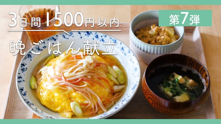 【第7弾！1500円で3日分 節約晩ごはん献立】肉詰め照り焼き定食・さば缶南蛮漬け定食・カニカマあんかけ丼定食