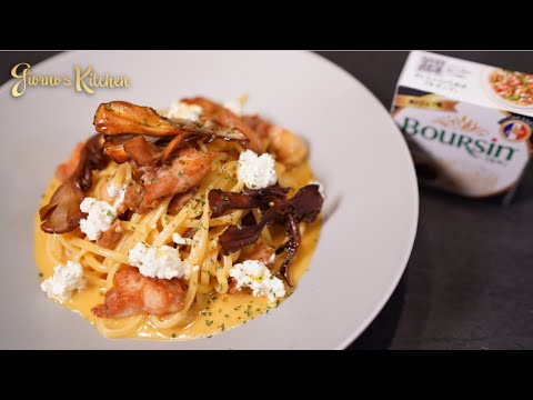 [黒トリュフの濃厚カルボナーラ]ブルサンチーズで作る簡単贅沢パスタ[ブルサンチーズ(黒トリュフ塩)]