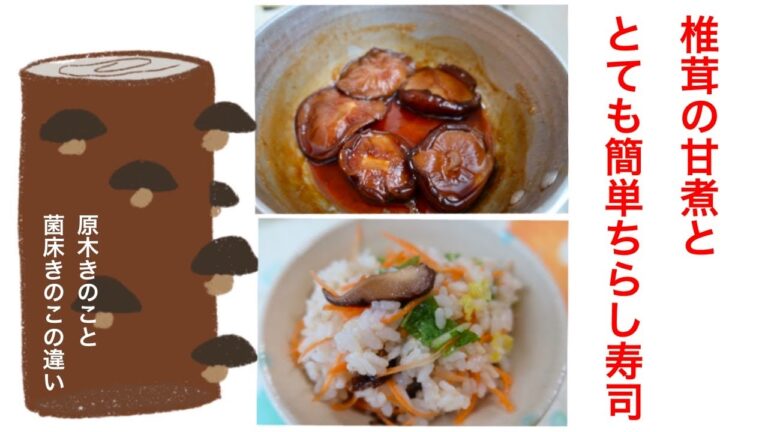 椎茸の甘煮の作り方＆簡単veganちらし寿司！原木きのこと菌床きのこの違い。