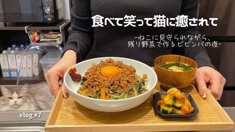 vlog l 28歳主婦 l 猫監修⁉️残り野菜で作る夜ビビンバ🐈🍳