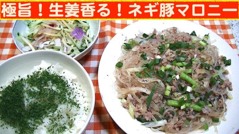 【一人deごはん】Let’s eat at home！オリジナル 料理です！「生姜香る！ネギ豚マロニー」