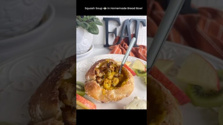 Butternut Squash Soup in Homemade Bread Bowl #bread #breadbaking #soup #soupseason