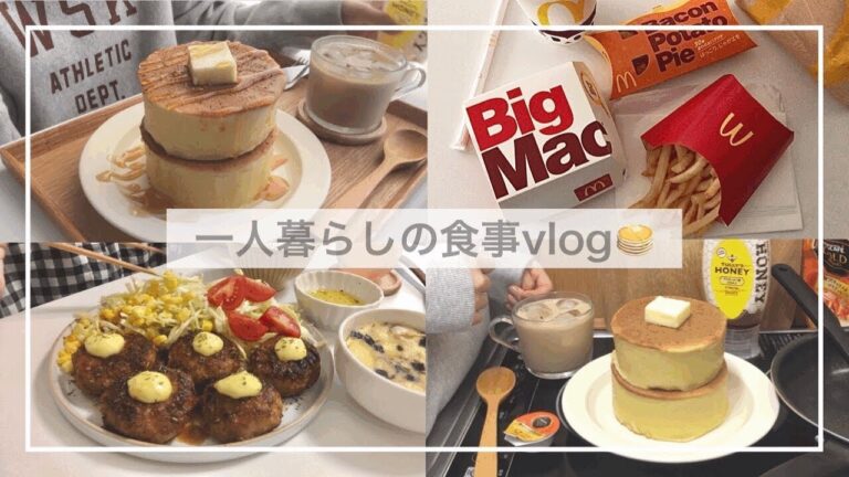 一人暮らしの食事vlog🥞/厚焼きホットケーキと牛カルビマヨネーズハンバーグをつくる/冷やし中華、ビッグマック
