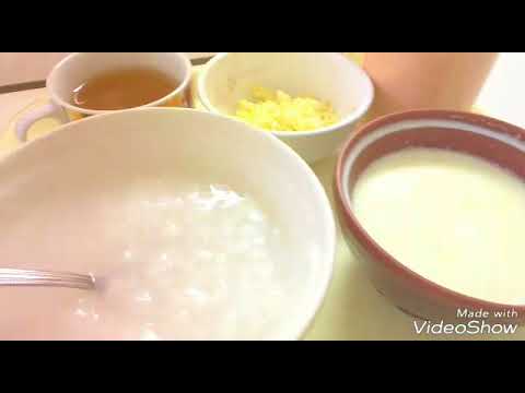 夜、３分粥、コーンスープ、入り玉子、たぶん片栗粉の練った物