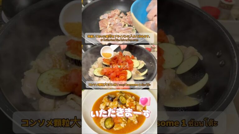ナスとチキンのトマト煮込み/มะเขือม่วงและไก่ตุ๋นซอสมะเขือเทศ​⁠ #food #cooking #簡単レシピ #タイ料理#japanesefood#料理 #shorts