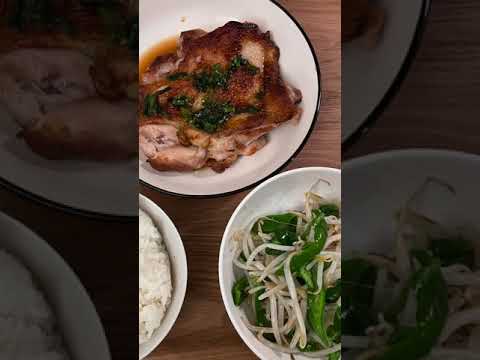 【簡単すぎ献立】鶏もも肉のバター焼き&もやしとピーマンのレンジ蒸し【自炊日記】 #Shorts