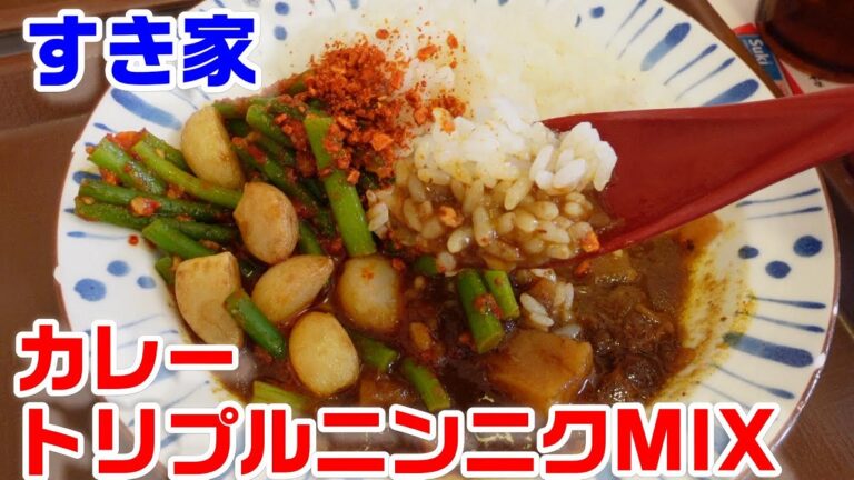 【すき家】にんにく凄すぎー！！！『カレートリプルニンニクMIX』☆チーズとほうれん草のオムレツが乗った『横濱オム牛丼』☆スッキリ『レモネードスカッシュ』☆グルメ・たべあるき・レビュー・ファーストフード