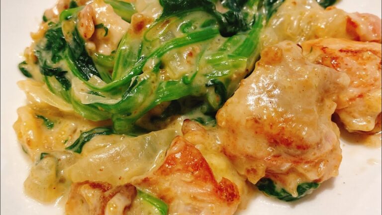 【シンパパ】もも肉とほうれん草のクリームソース煮【時短レシピ】#shorts