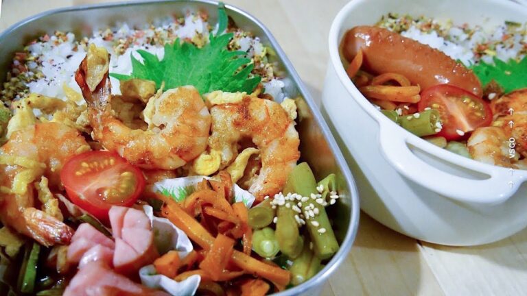 【お弁当作り#61】夫の大好物の海老の中華風卵とじ弁当／ネコよ、集中させておくれ【bento】【English Subs】