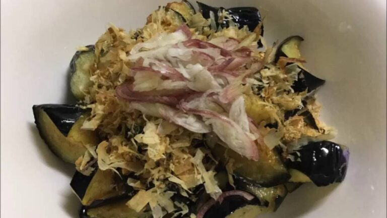 糖質制限　揚げナスのおかかぶっかけ、みょうが添え