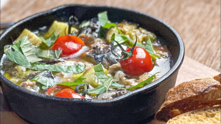 焼き茄子とサバ缶のアヒージョ【ajillo】