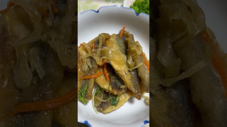 ひやむぎ、筍姫皮煮、天ぷら、アジの南蛮漬けとひめちゃんฅ^•ω•^ฅ