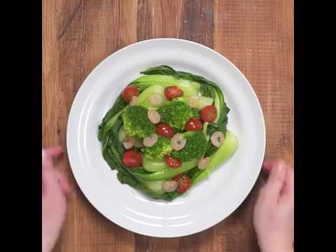 パーティーにもオススメのボリュームサラダ ちんげん菜とエビの中華ドレッシングがけ ｜ moguna[モグナ]