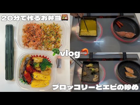 【vlog】旦那さんに作るお弁当🍱｜ブロッコリーとエビのオイマヨ炒め🦐