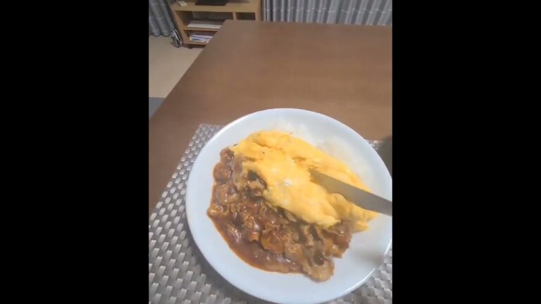 着地失敗したオムハヤシ🎵#オムレツ #ハヤシライス #失敗動画