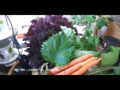 朝市の赤紫蘇でジュース作りました。