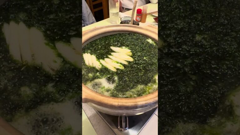 五反田の錦の名物、青海苔湯豆腐。生の青海苔がたっぷり出汁に入った湯豆腐、最高です。
