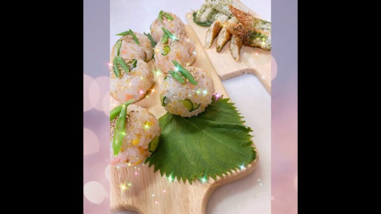 混ぜ寿司。ちくわと長芋青のり揚げ〜！混ぜ寿司はおにぎりにしました。