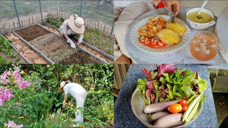 Gardening. Harvesting vegetables. Cooking. Slow life in the countryside