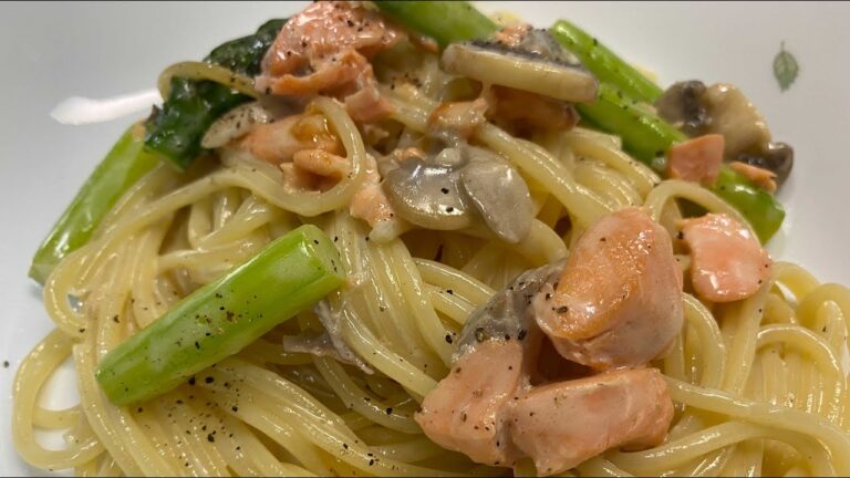 サーモンとアスパラのクリームパスタ