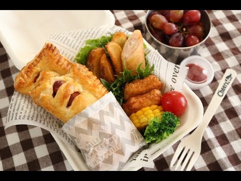 【お弁当】#107「簡単ソーセージパイ弁当」ハムチーズ春巻き＆チキンナゲット～bento