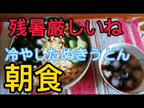 【朝食】冷したぬきうどんを食べました(o^O^o)【なめこ入り】#飯動画#eating
