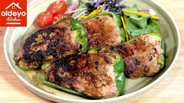 ピーマンの肉詰め タネもワタも取らない裏技＆和風アレンジ【定番料理・おもてなしメニュー】 Stuffed Peppers with Meat [Japanese Usual Dish]