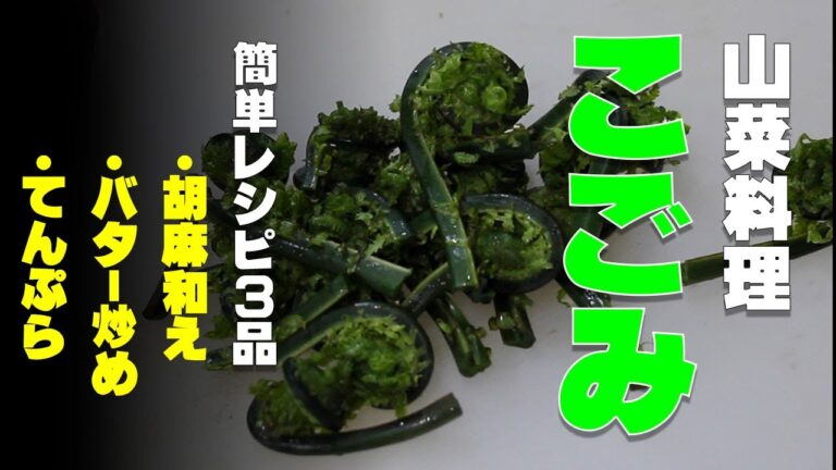 山菜【こごみ】を使って簡単レシピ3品つくってみた。胡麻和え　バター炒め　天ぷら　山菜料理