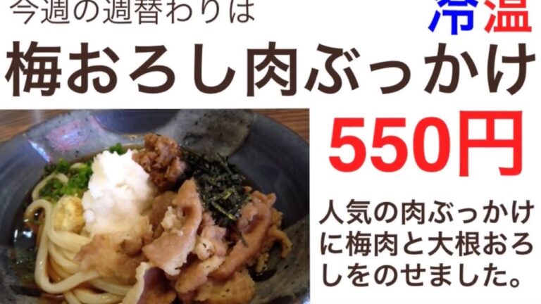 【梅おろし肉ぶっかけ】#手打ちうどん　#讃岐うどん　#さぬきうどん #UDON #饂飩　#週替わりうどん　#創作うどん #udonkuaaina #高知県