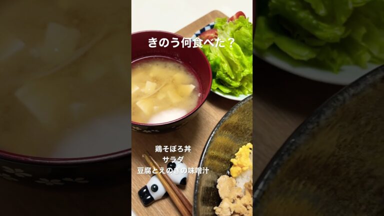 【妊婦の食事記録】きのう何食べた？/鶏そぼろ丼/サラダ/豆腐とえのきの味噌汁/妊婦の食事記録/어제뭘먹었어?/일본요리