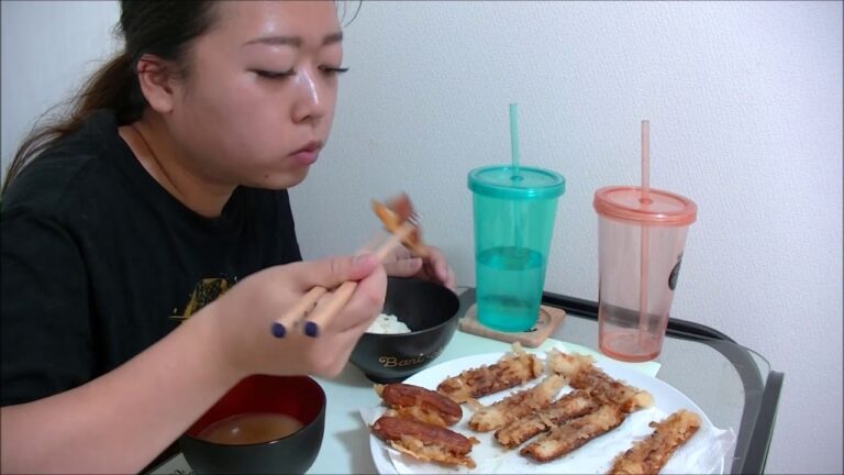 【暑すぎ】揚げたてちくわとウインナーと茄子の天ぷら定食【揚げ物最高】