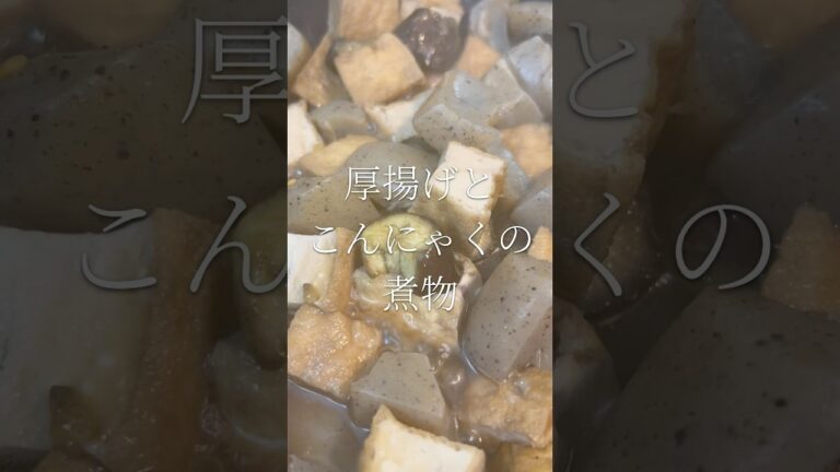 オリゴ糖で身体に優しい作り置き　厚揚げとこんにゃくの煮物　【お買い物リスト】はコメント欄　DishSimmered Atsuage (Deep-Fried Tofu) and Konnyaku