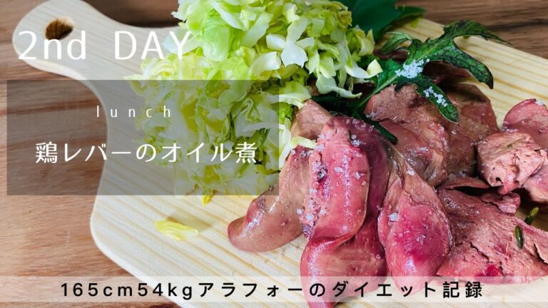【ダイエット2日目】鶏レバーオイル煮キャベツ添え／昼食