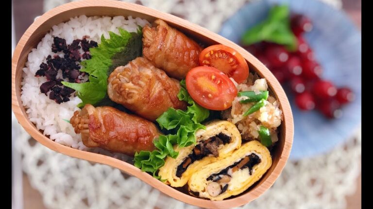 【お弁当 肉巻きえのき弁当】 lunchbox omelette bento